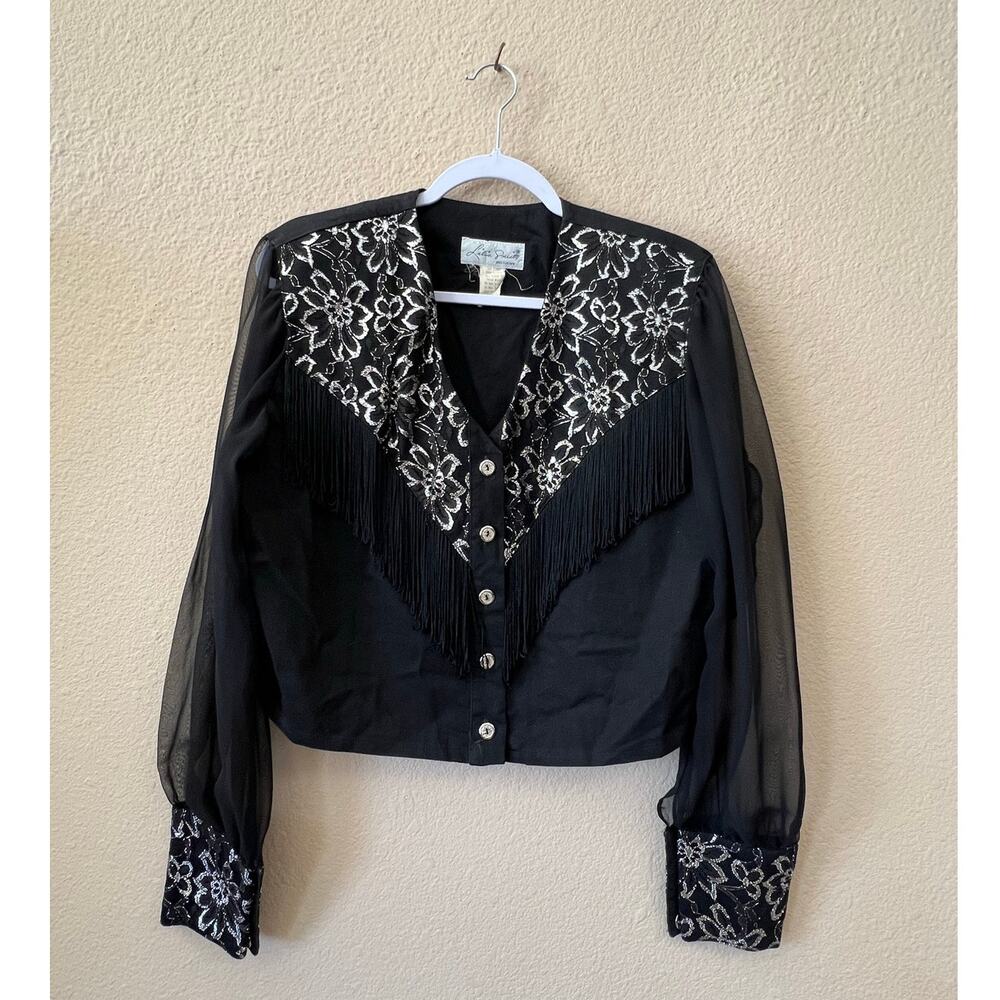 Vintage 80s Lilia Smitty western fringe cropped top size M